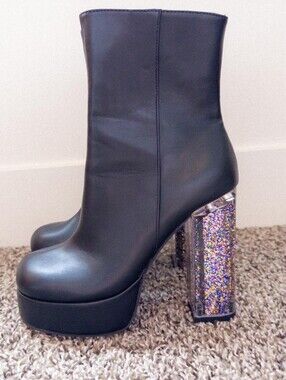 ​✨ NEW & NEVER WORN Horoscope Platform Boots | 5" Multi-Glitter Clear Heels | Si